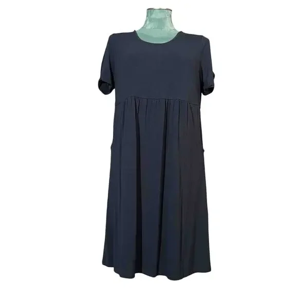 J Jill Women's Scoop-Neck Stretch Cuffed Sleeve Knit Tee Dress Navy Blue Size MP - Picture 3 of 10